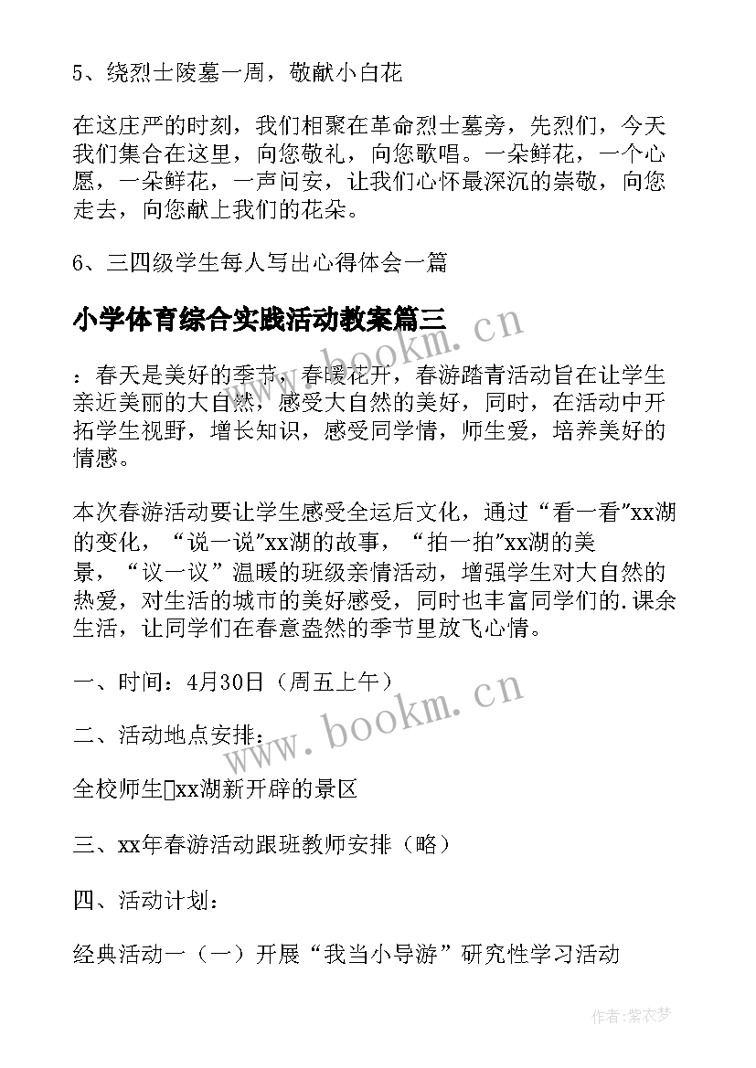 小学体育综合实践活动教案 小学综合实践课活动方案(汇总7篇)