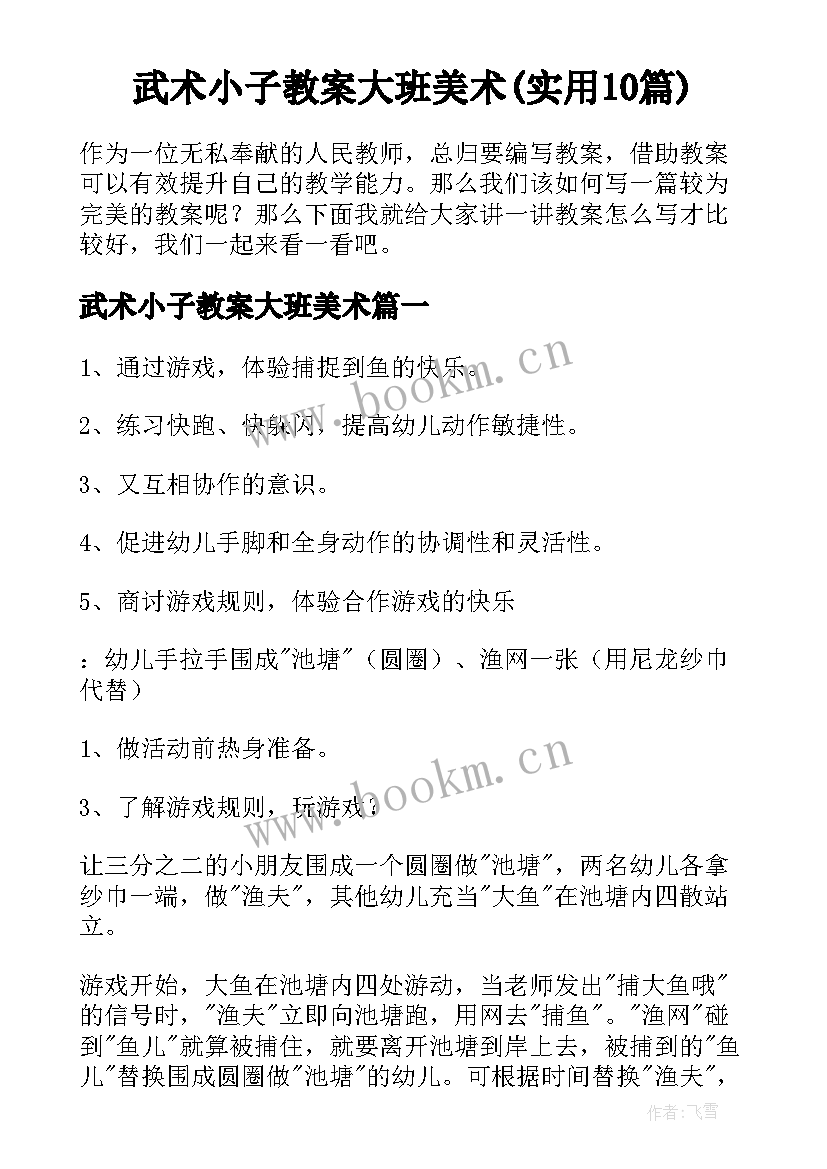 武术小子教案大班美术(实用10篇)