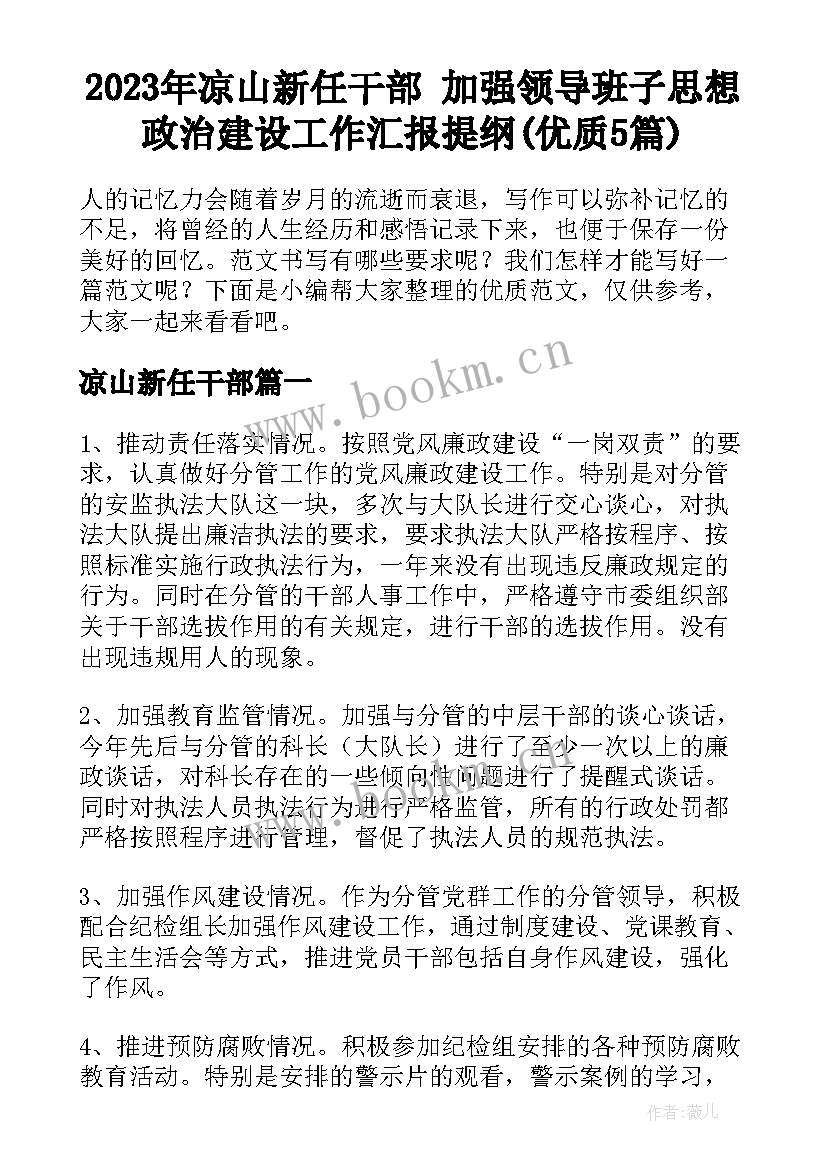 2023年凉山新任干部 加强领导班子思想政治建设工作汇报提纲(优质5篇)