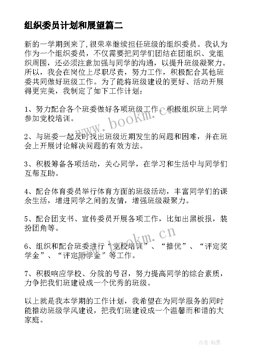 最新组织委员计划和展望 组织委员年度工作计划(模板10篇)