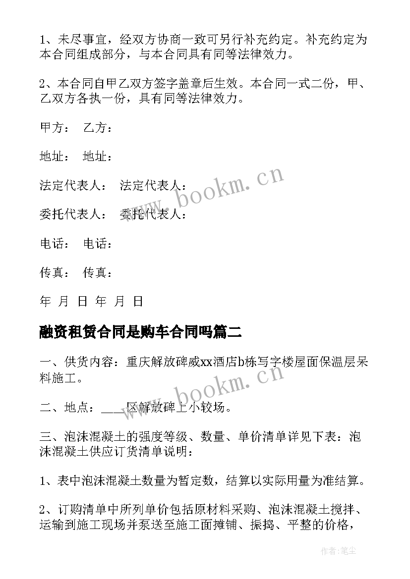 2023年融资租赁合同是购车合同吗(优秀5篇)