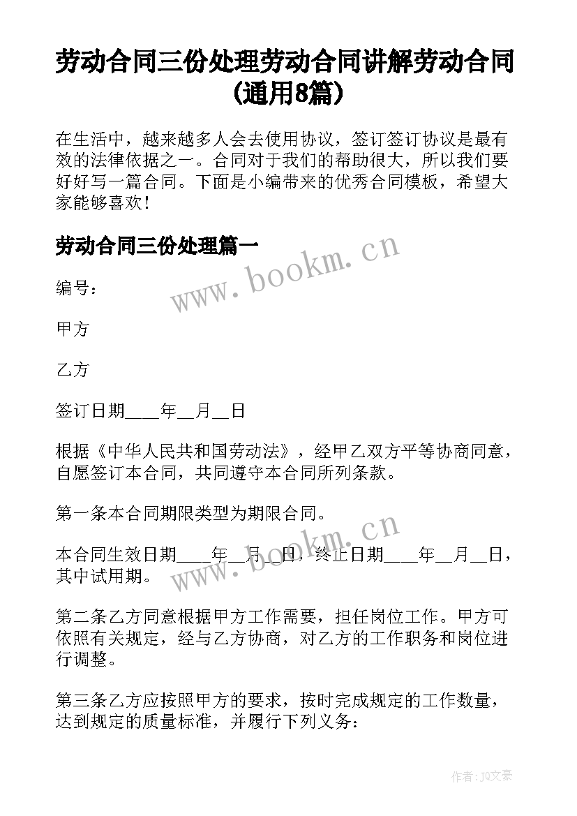 劳动合同三份处理 劳动合同讲解劳动合同(通用8篇)