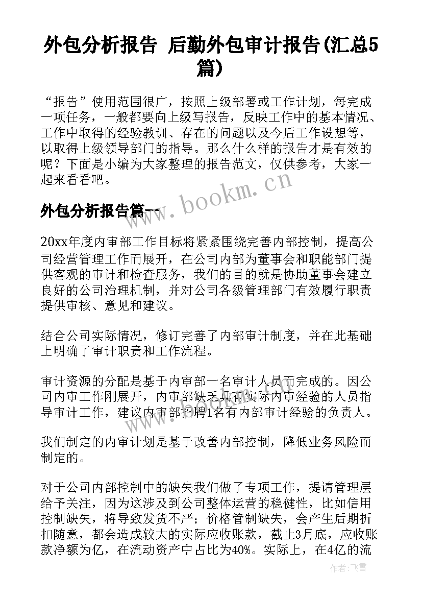 外包分析报告 后勤外包审计报告(汇总5篇)