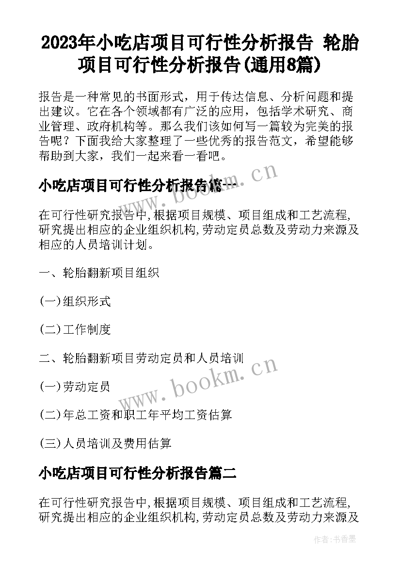 2023年小吃店项目可行性分析报告 轮胎项目可行性分析报告(通用8篇)