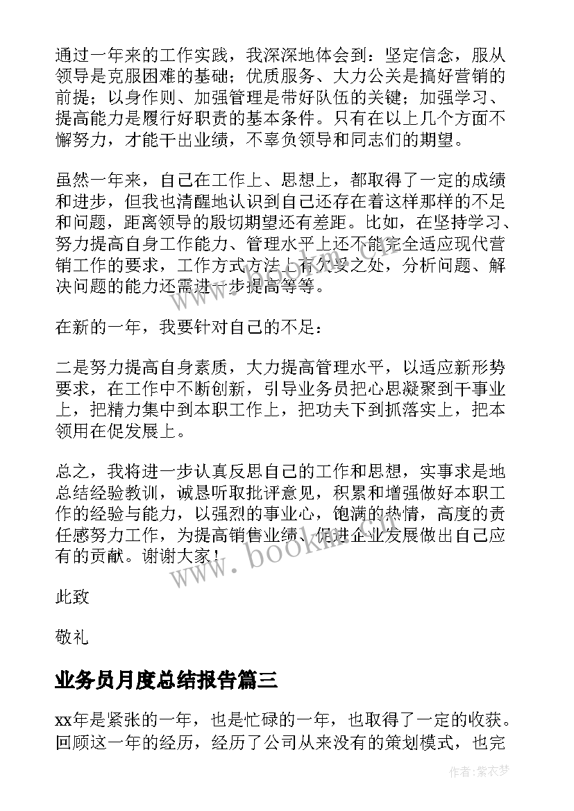 2023年业务员月度总结报告(优秀8篇)