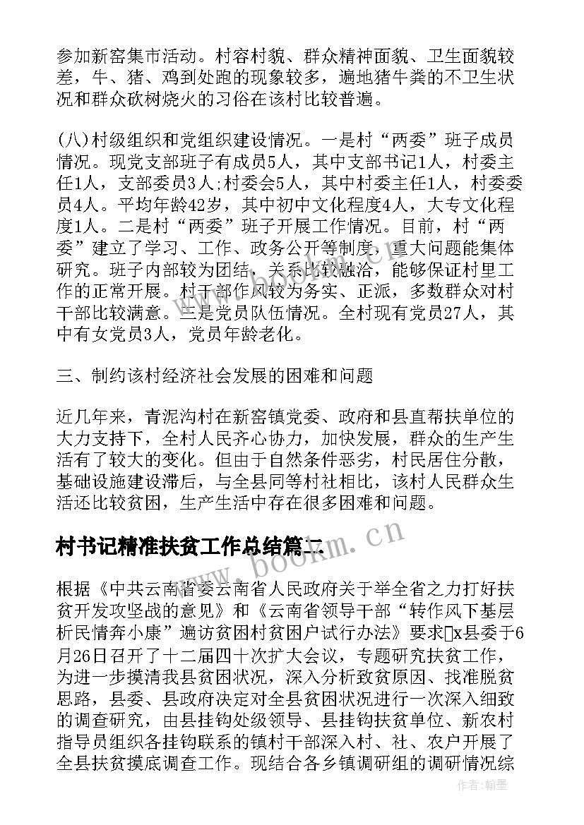 2023年村书记精准扶贫工作总结(实用6篇)