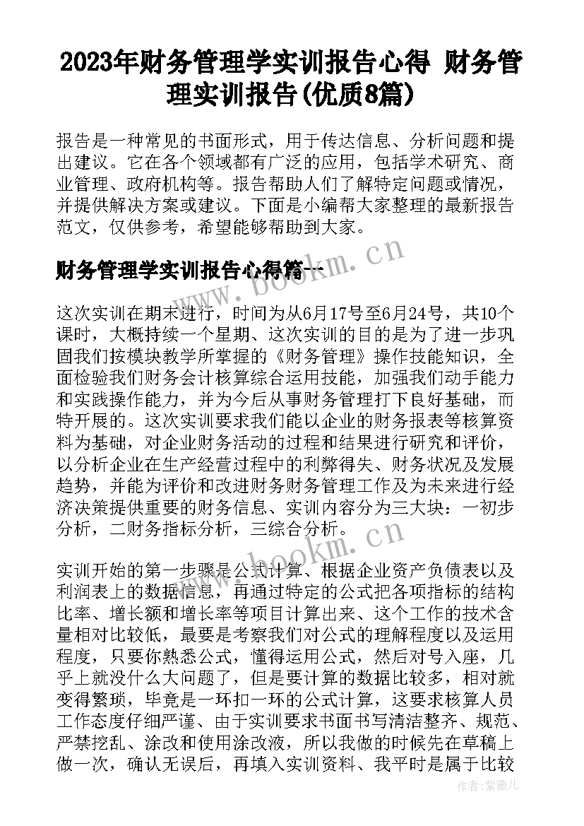 2023年财务管理学实训报告心得 财务管理实训报告(优质8篇)