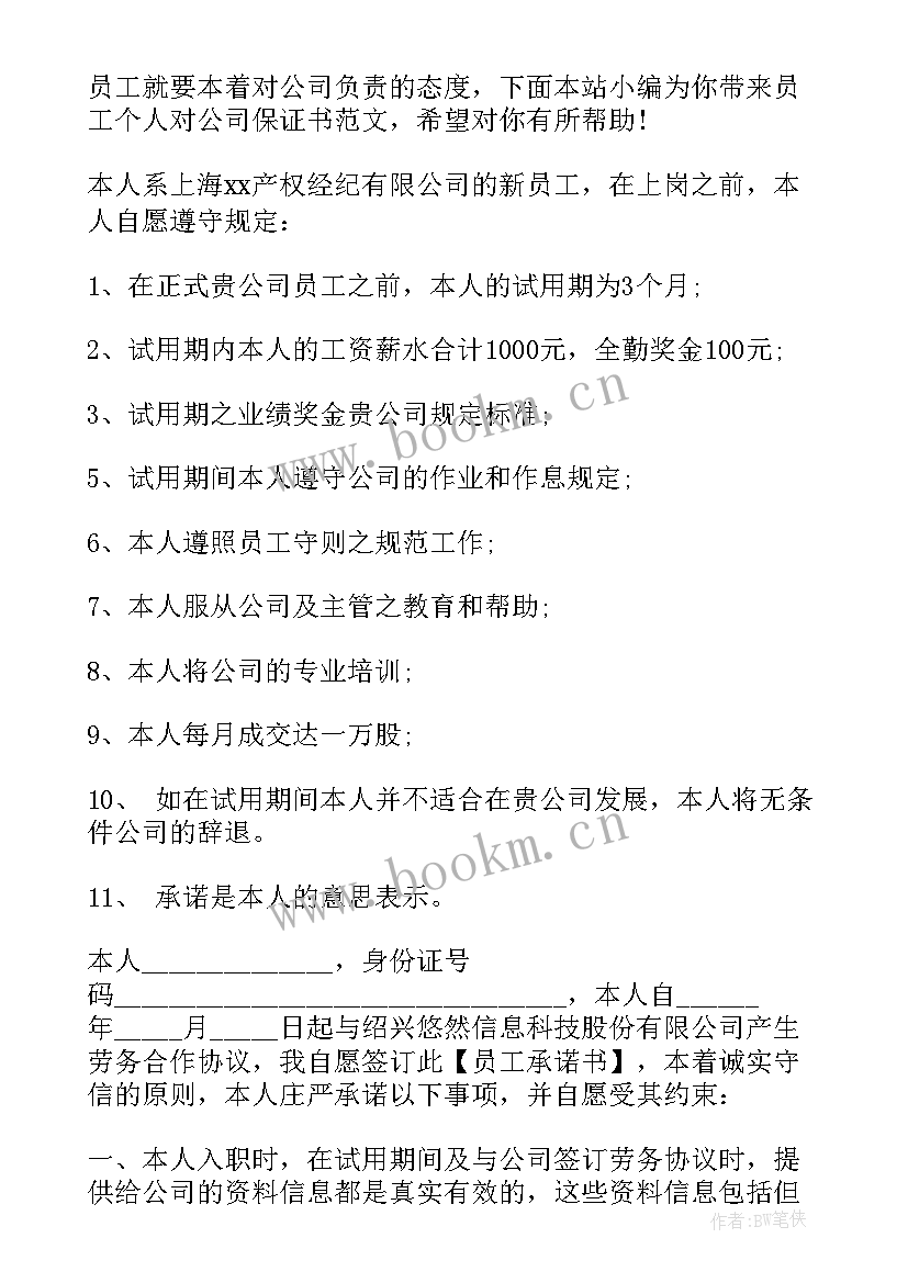 最新公司保证书(优秀5篇)