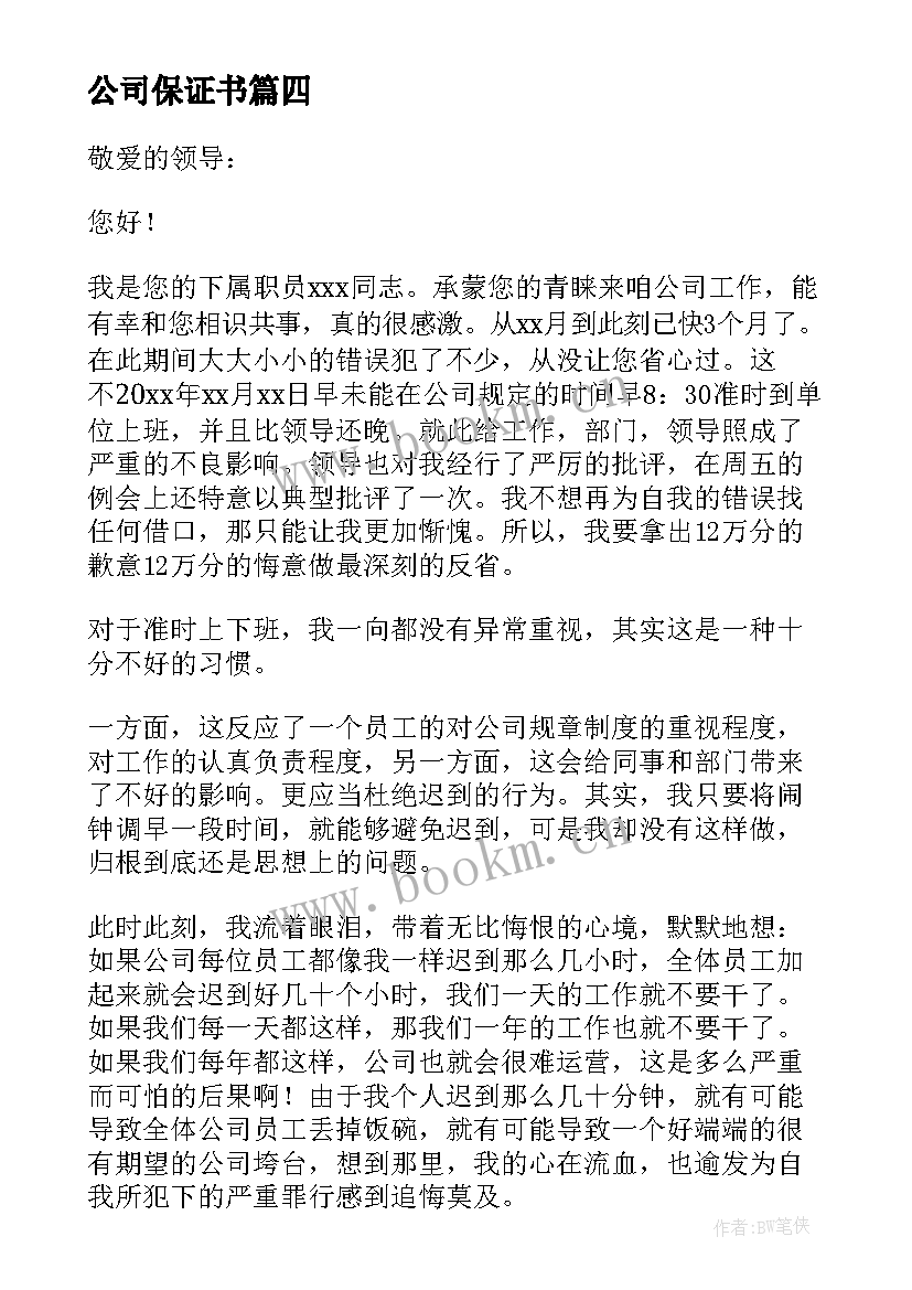 最新公司保证书(优秀5篇)