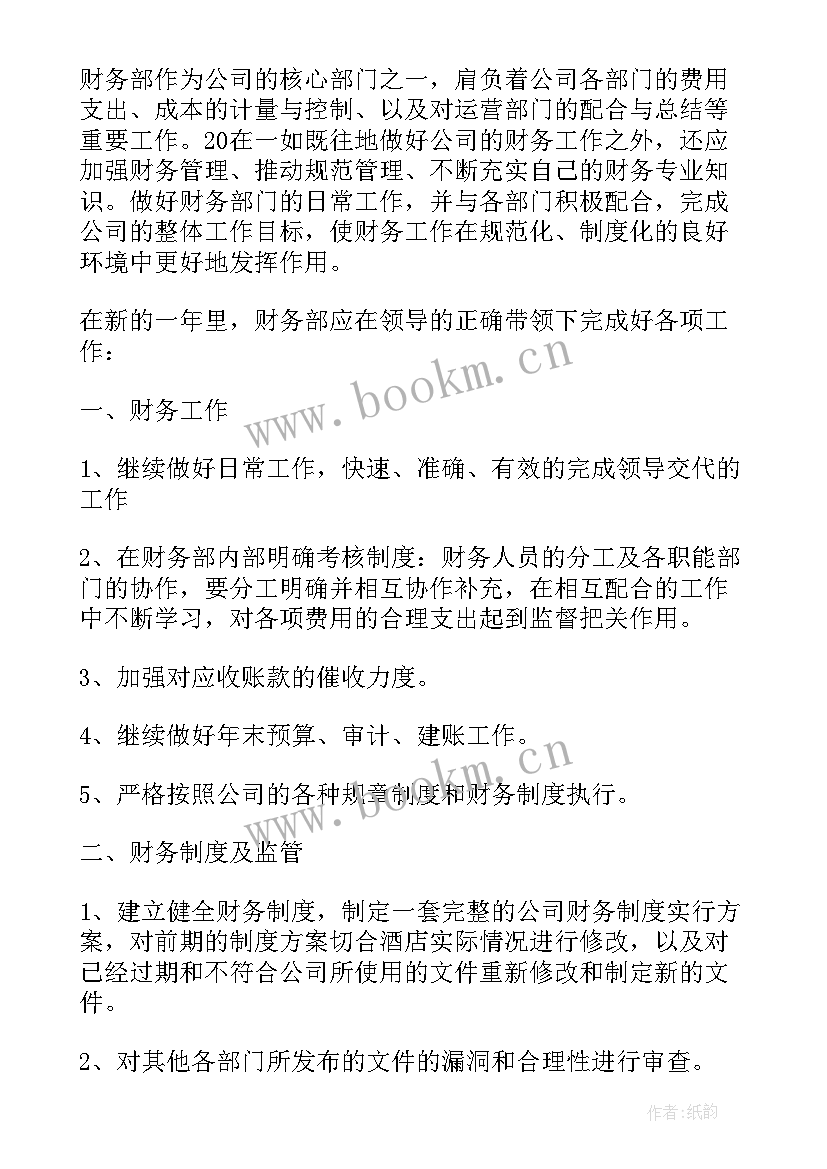 财务部长工作规划 财务部下半年度工作计划(通用5篇)