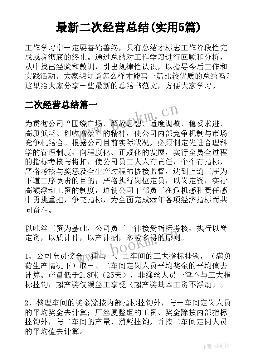 最新二次经营总结(实用5篇)