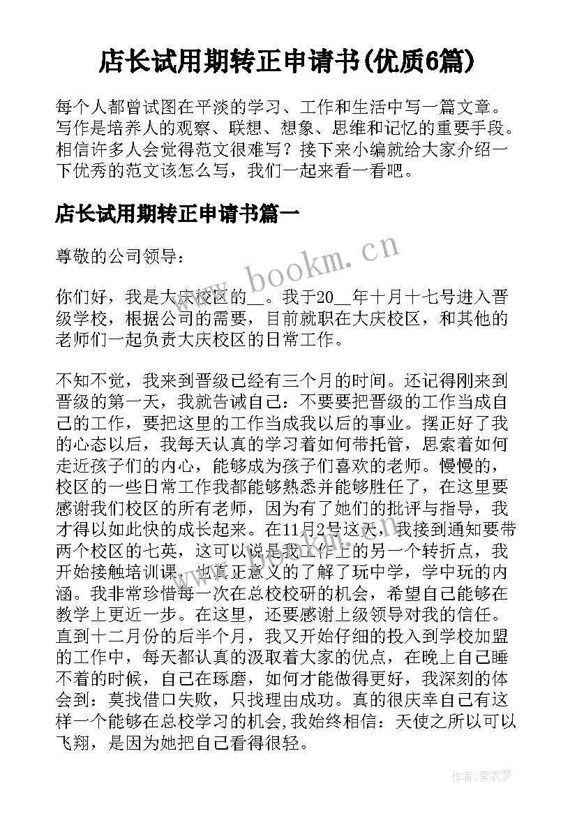 店长试用期转正申请书(优质6篇)