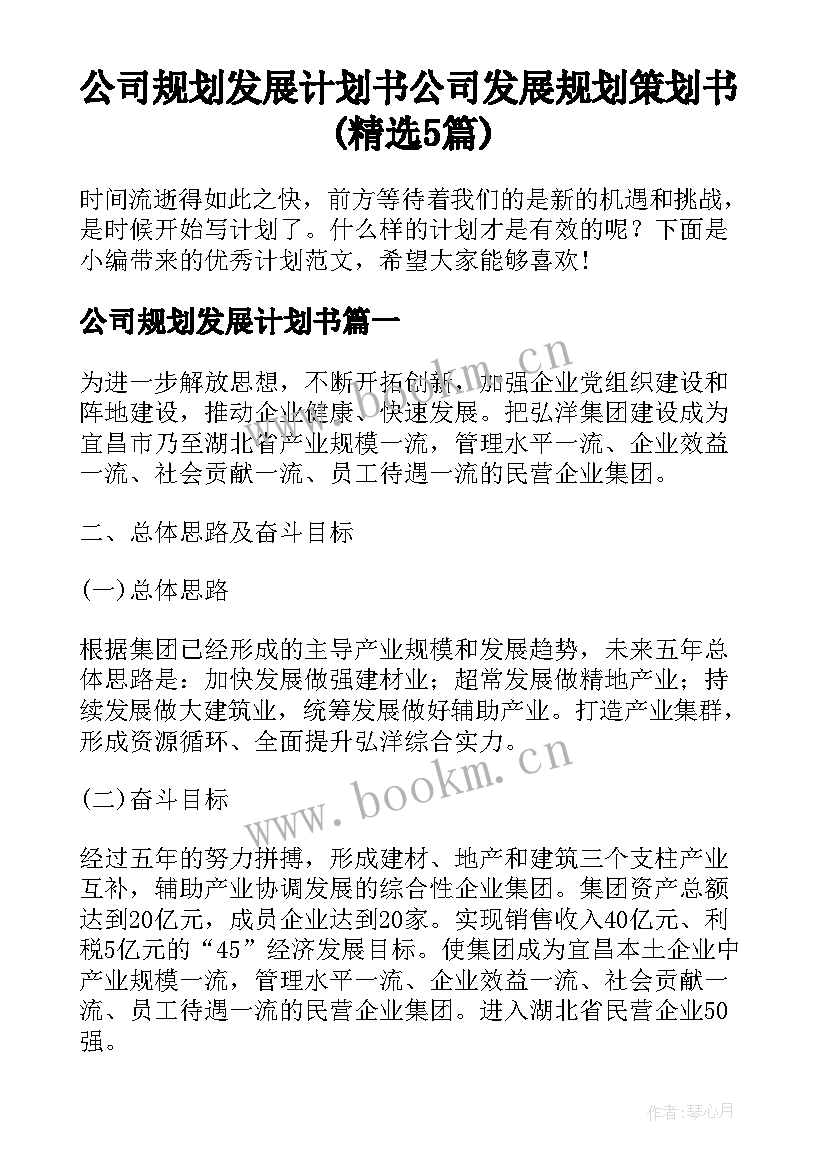 公司规划发展计划书 公司发展规划策划书(精选5篇)