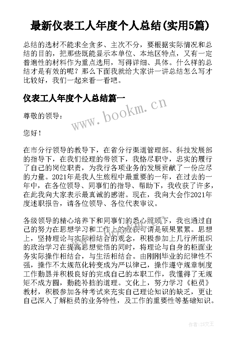 最新仪表工人年度个人总结(实用5篇)