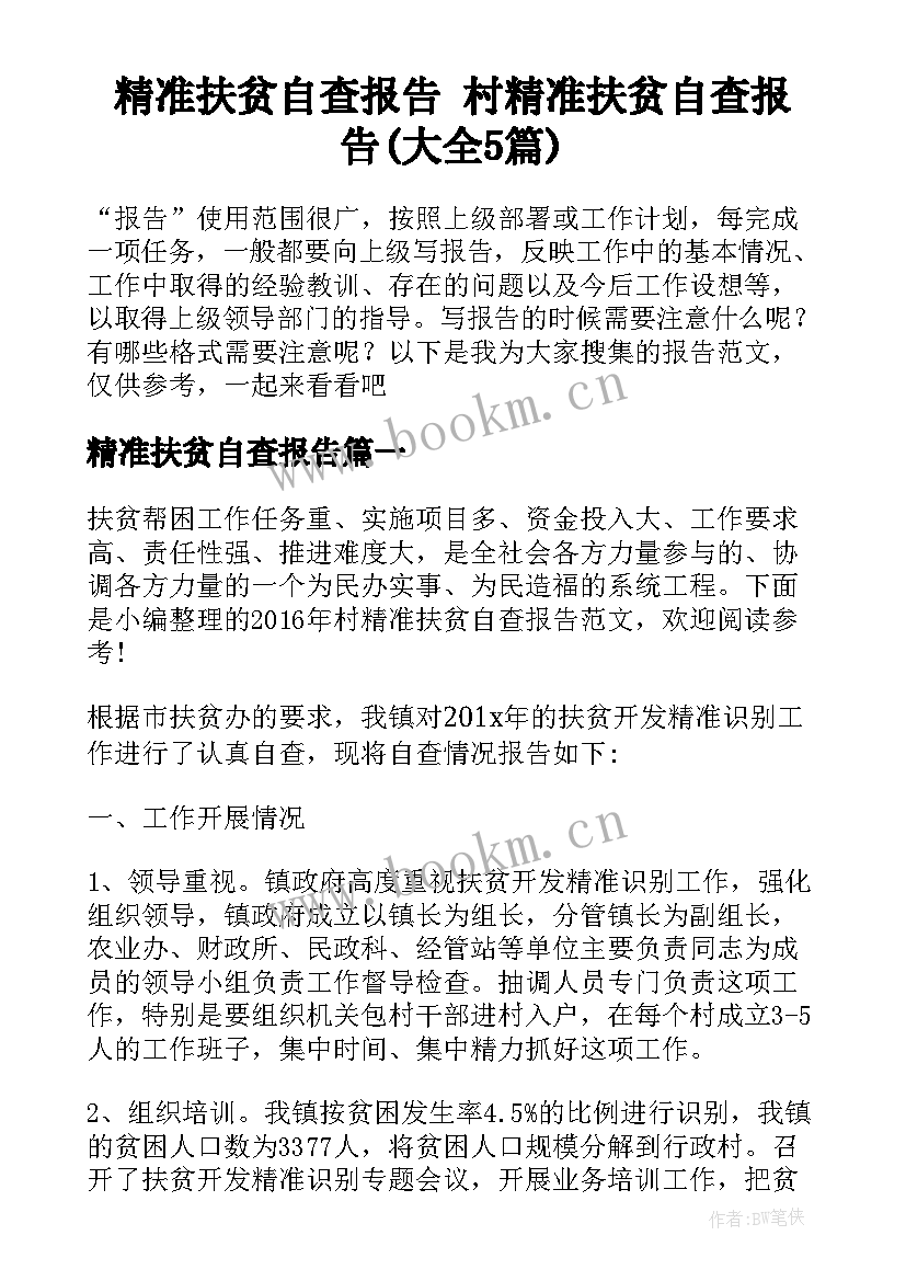 精准扶贫自查报告 村精准扶贫自查报告(大全5篇)