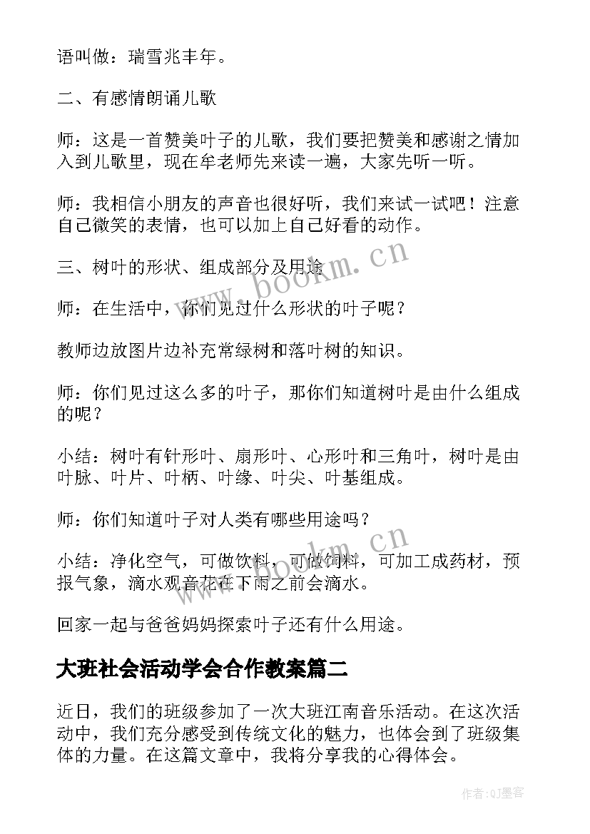 最新大班社会活动学会合作教案(优秀6篇)