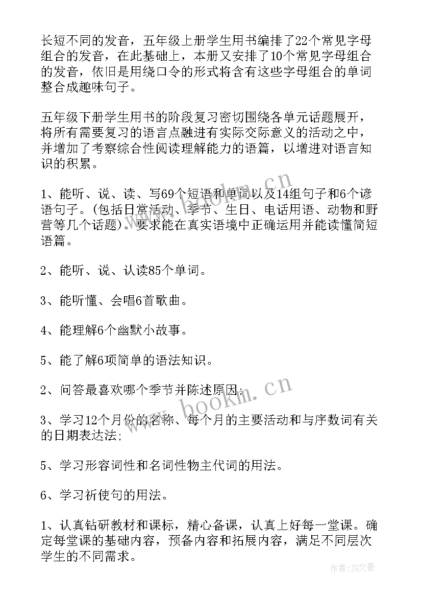 最新五年级英语教学总结(实用8篇)