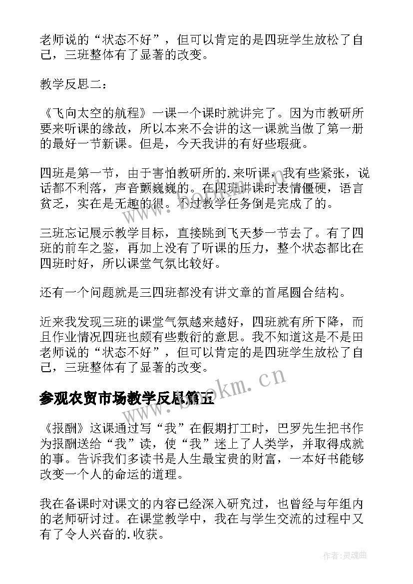 参观农贸市场教学反思 长春版飞向太空教学反思(优质5篇)