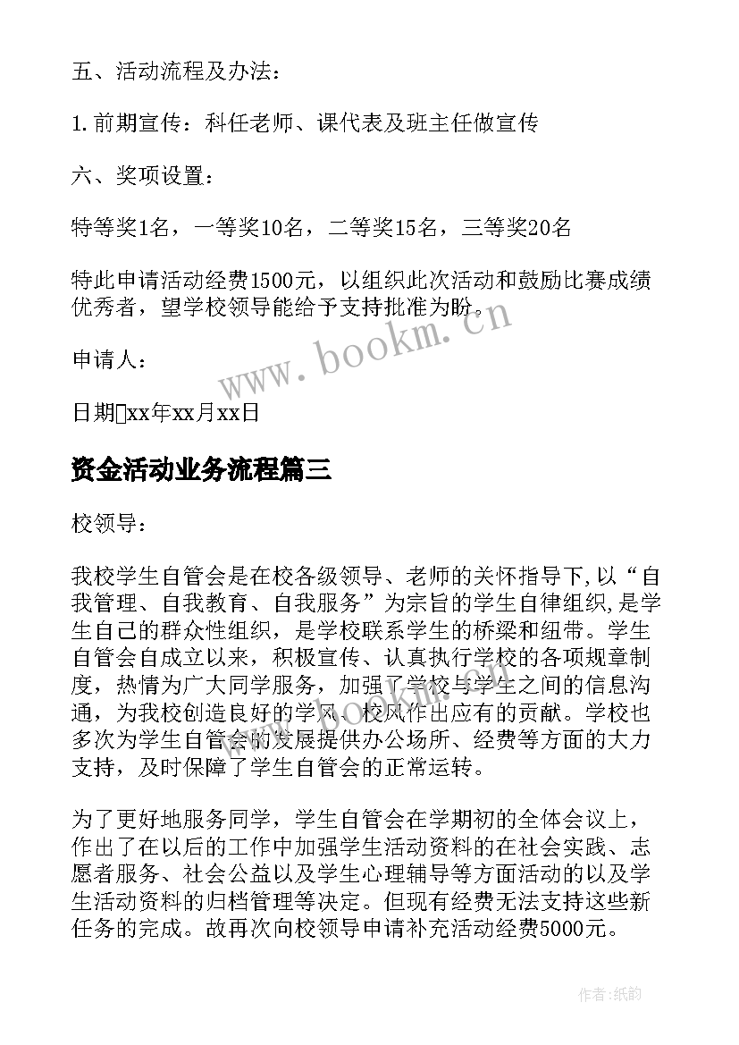 资金活动业务流程 学校活动资金申请书(精选5篇)