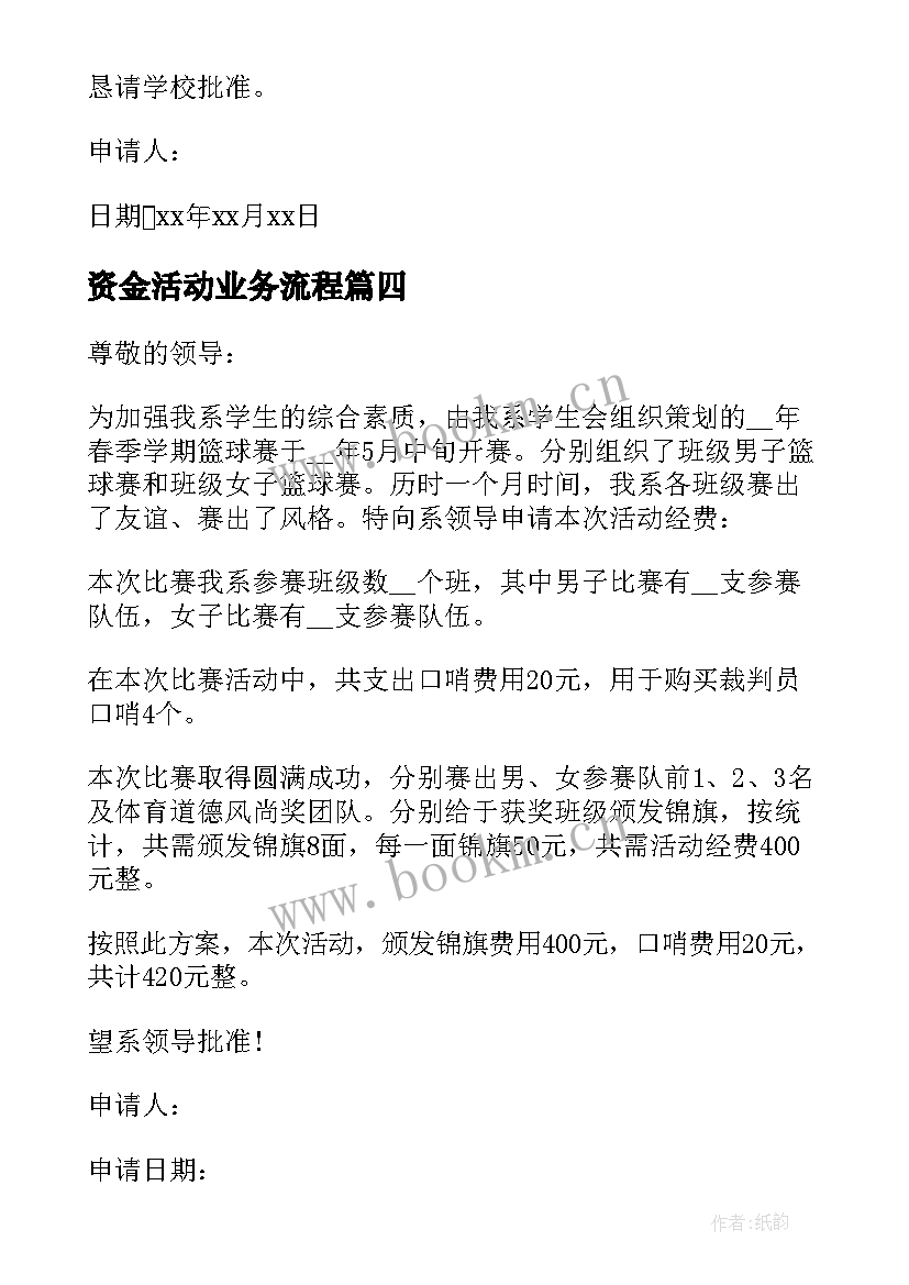 资金活动业务流程 学校活动资金申请书(精选5篇)