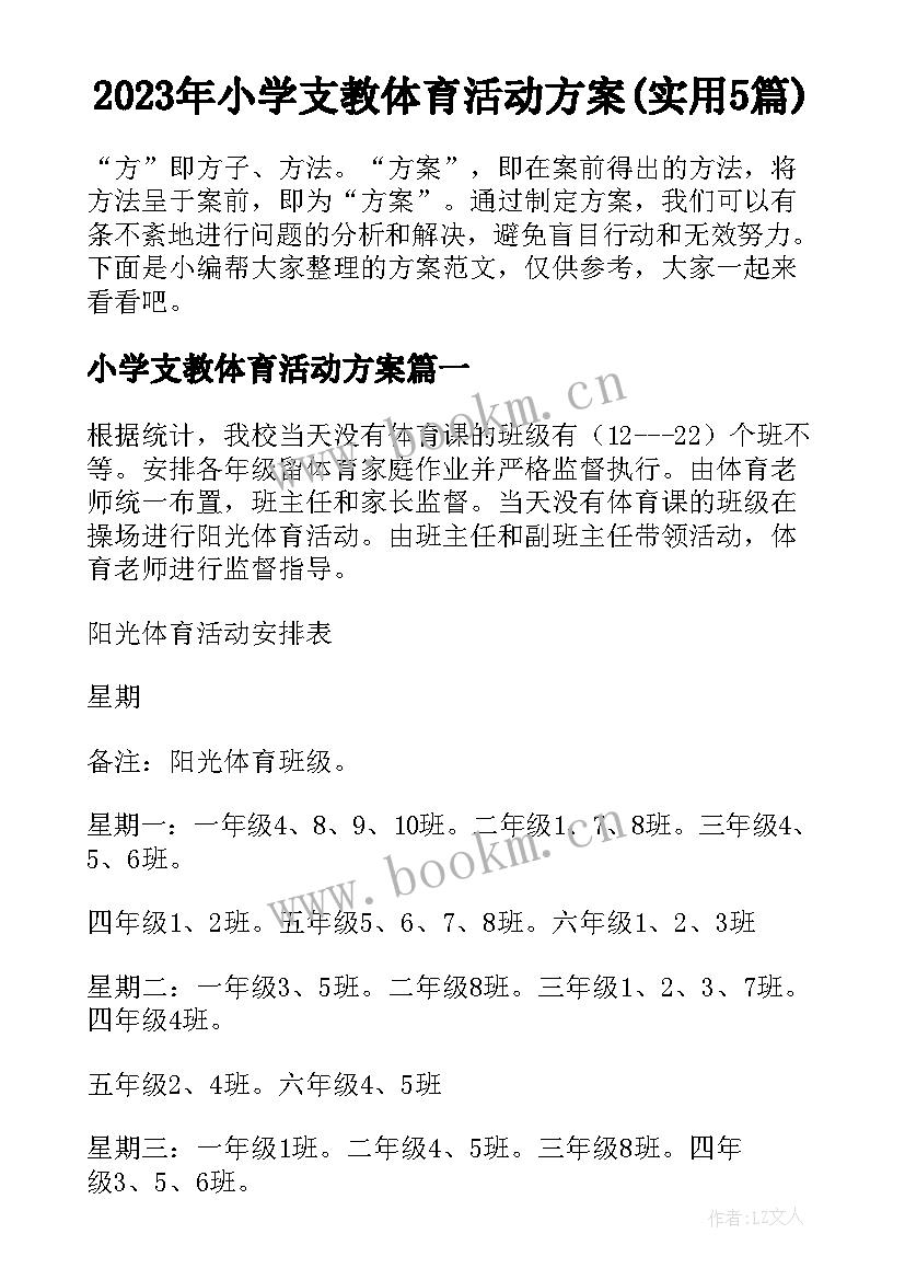 2023年小学支教体育活动方案(实用5篇)