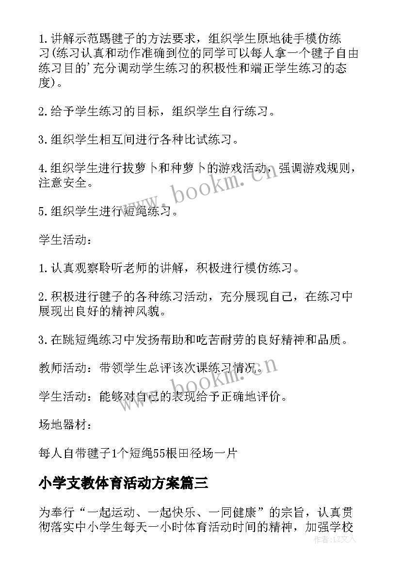 2023年小学支教体育活动方案(实用5篇)