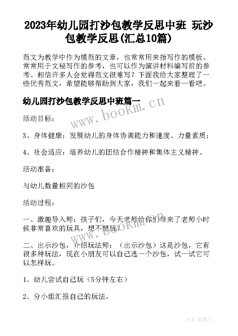 2023年幼儿园打沙包教学反思中班 玩沙包教学反思(汇总10篇)