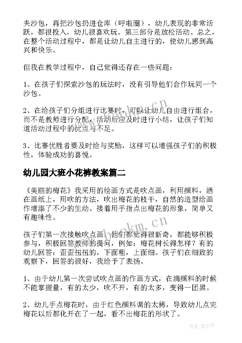 幼儿园大班小花裤教案 大班教学反思(大全6篇)