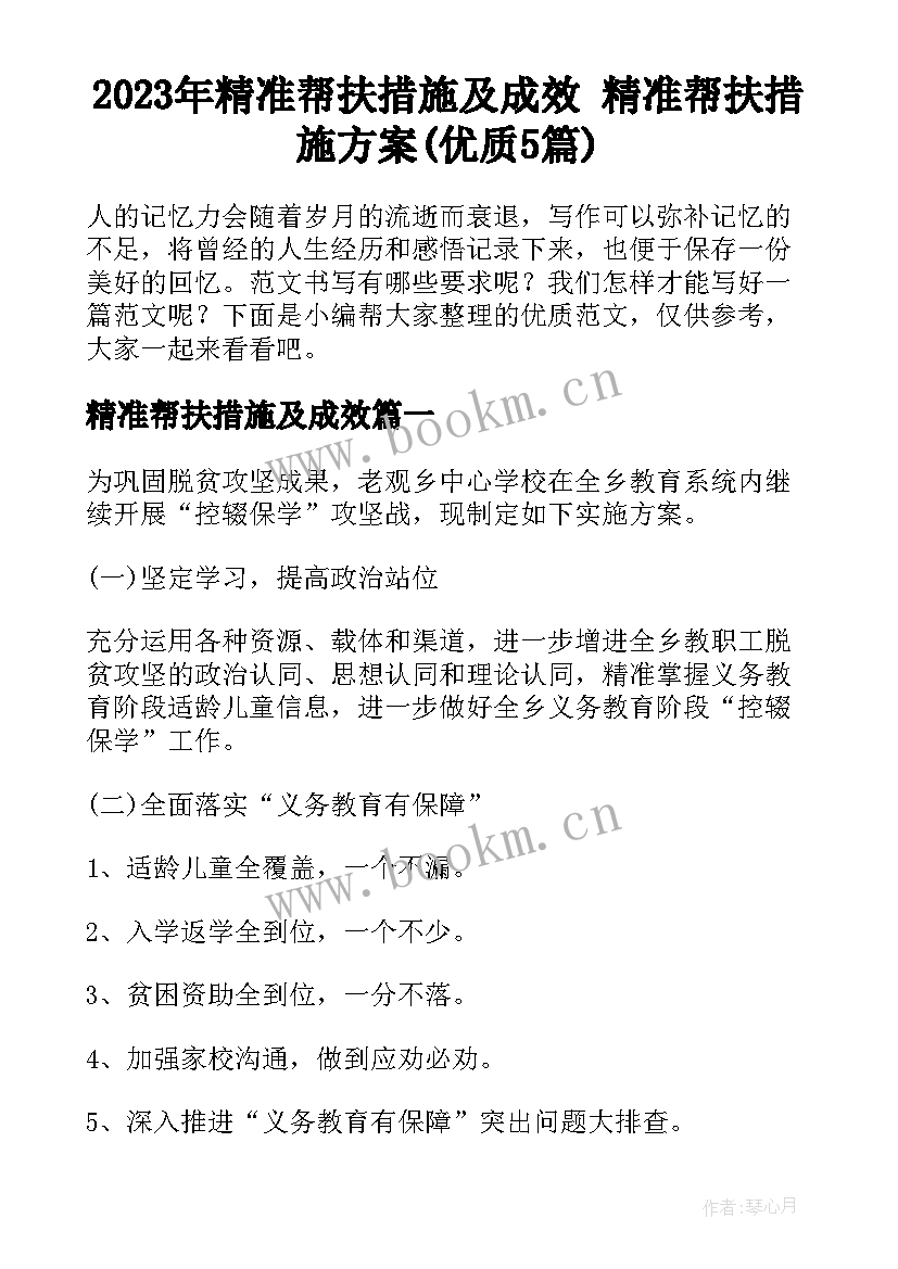 2023年精准帮扶措施及成效 精准帮扶措施方案(优质5篇)