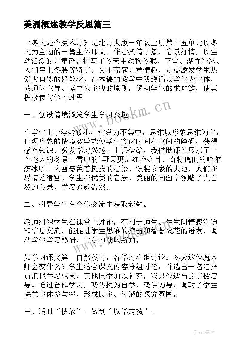 2023年美洲概述教学反思(模板6篇)