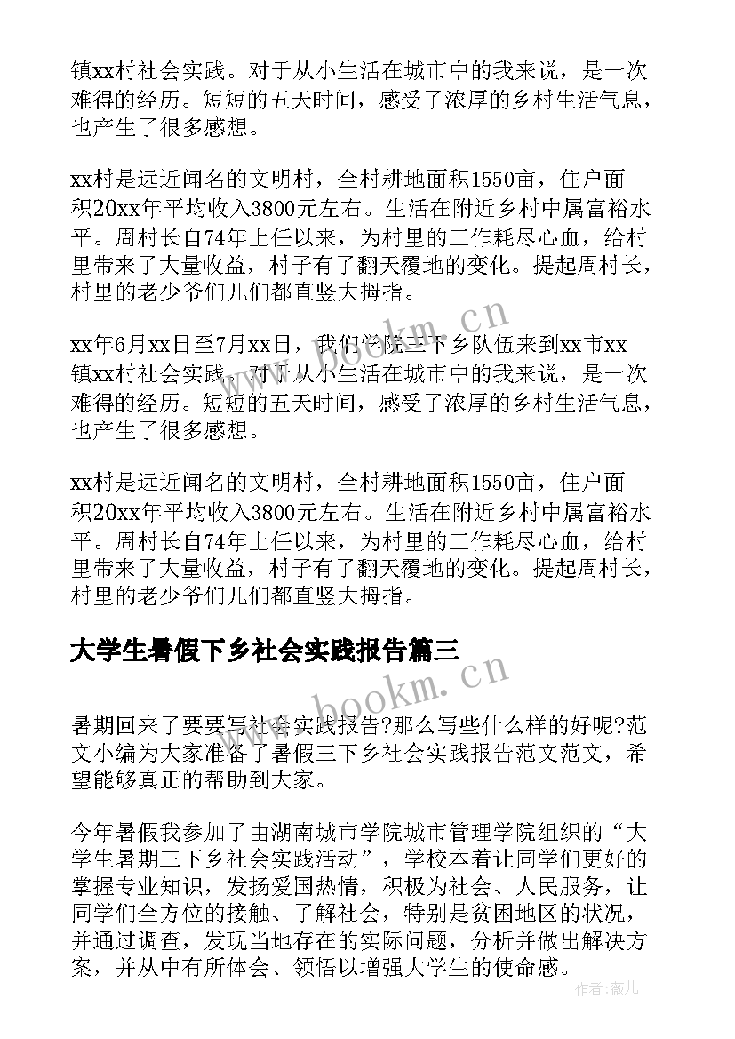 2023年大学生暑假下乡社会实践报告 暑假三下乡社会实践报告(通用9篇)