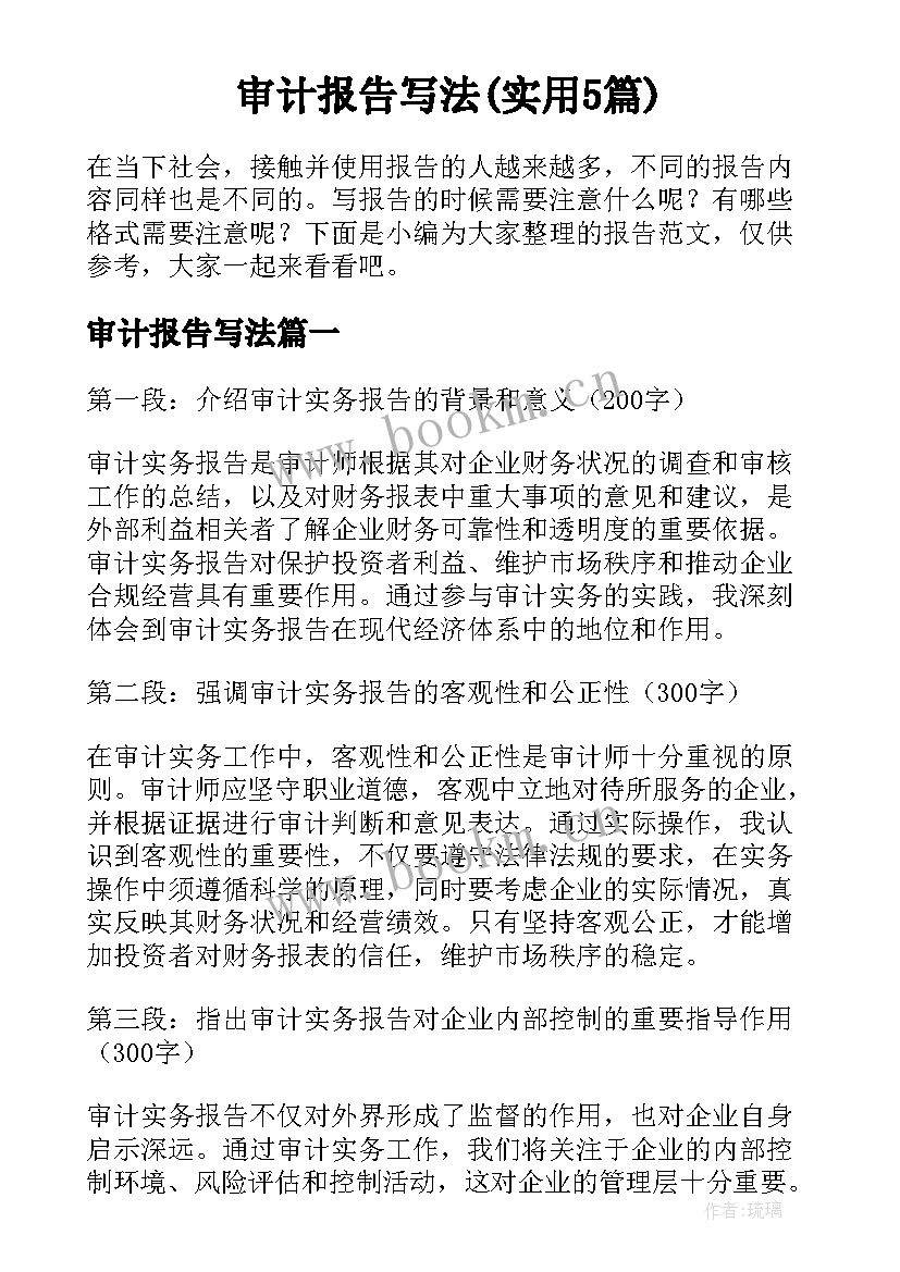 审计报告写法(实用5篇)