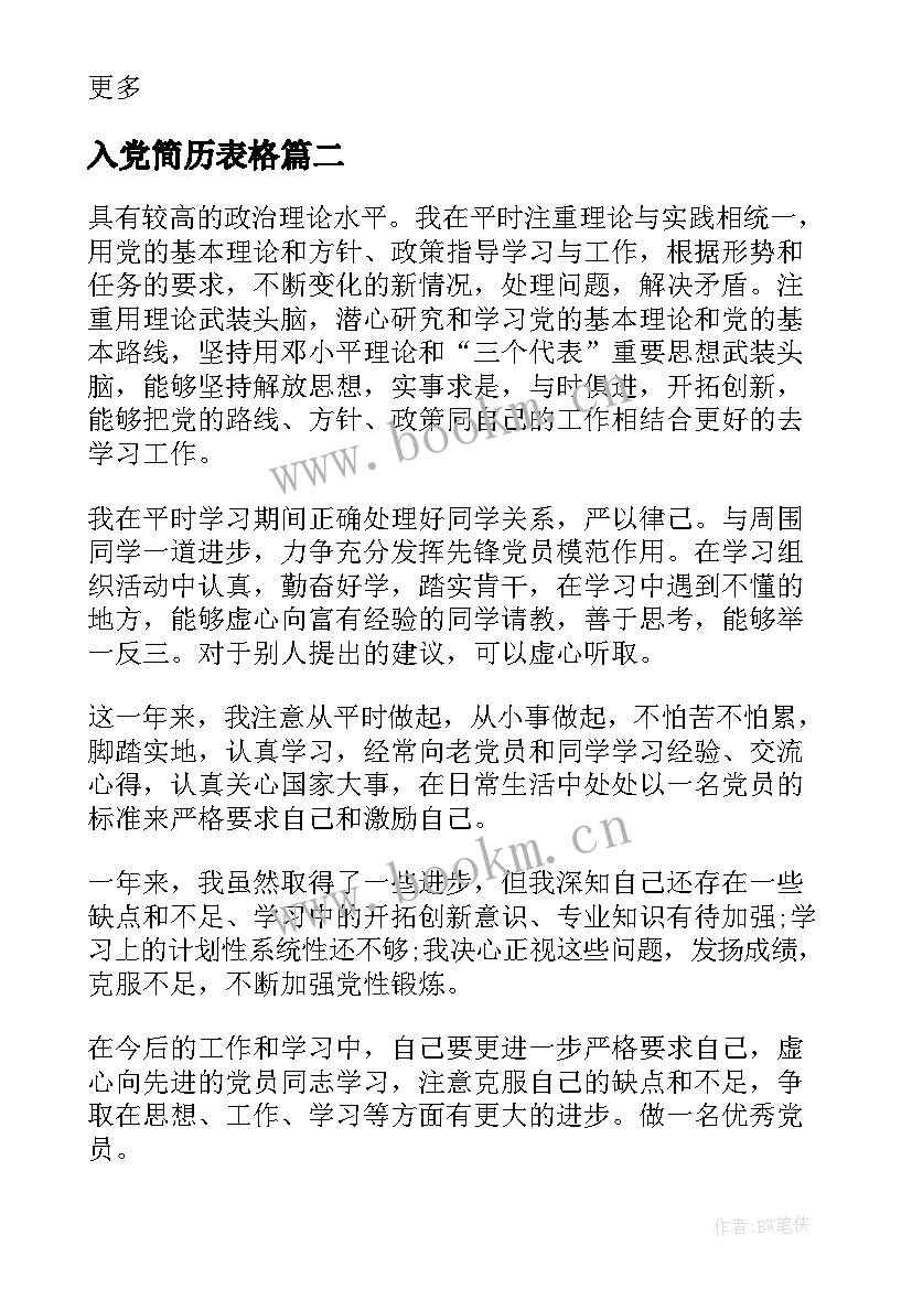 入党简历表格 入党个人简历表(模板6篇)