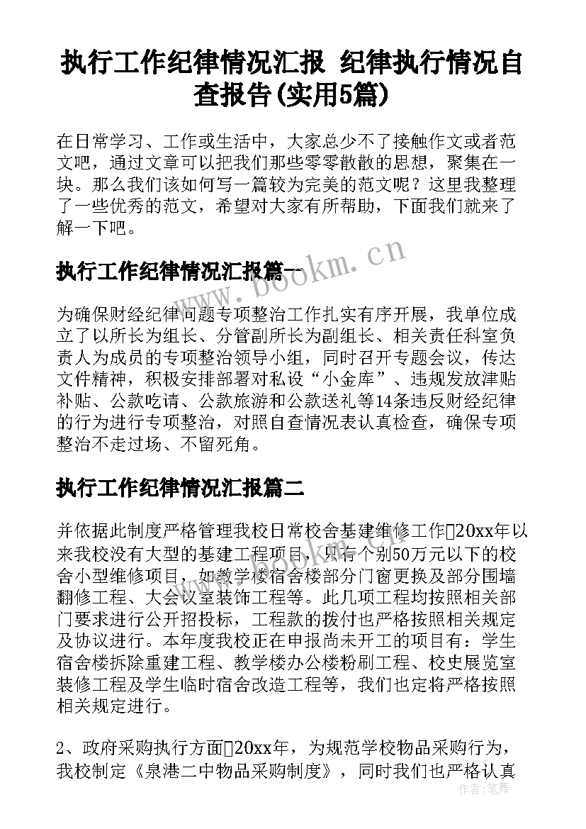 执行工作纪律情况汇报 纪律执行情况自查报告(实用5篇)