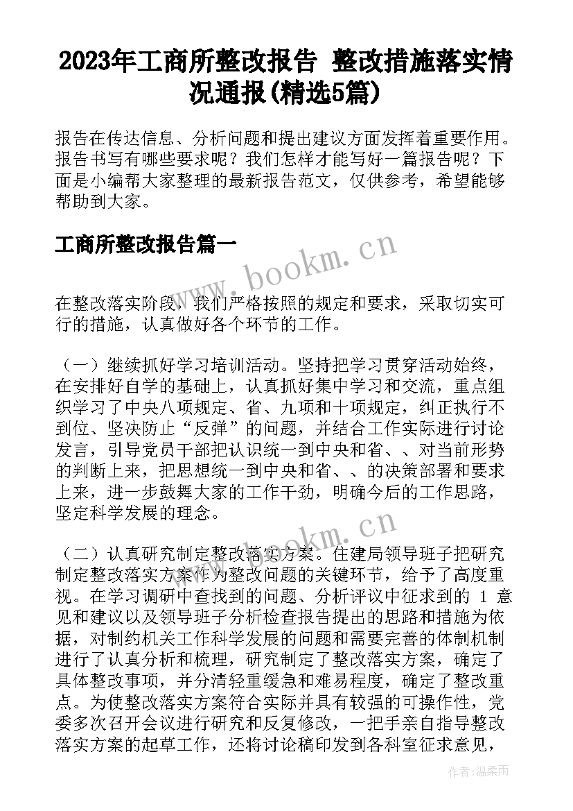 2023年工商所整改报告 整改措施落实情况通报(精选5篇)