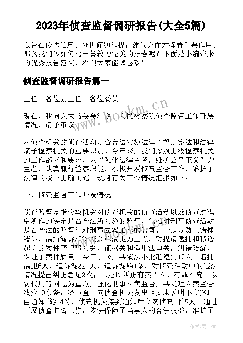 2023年侦查监督调研报告(大全5篇)