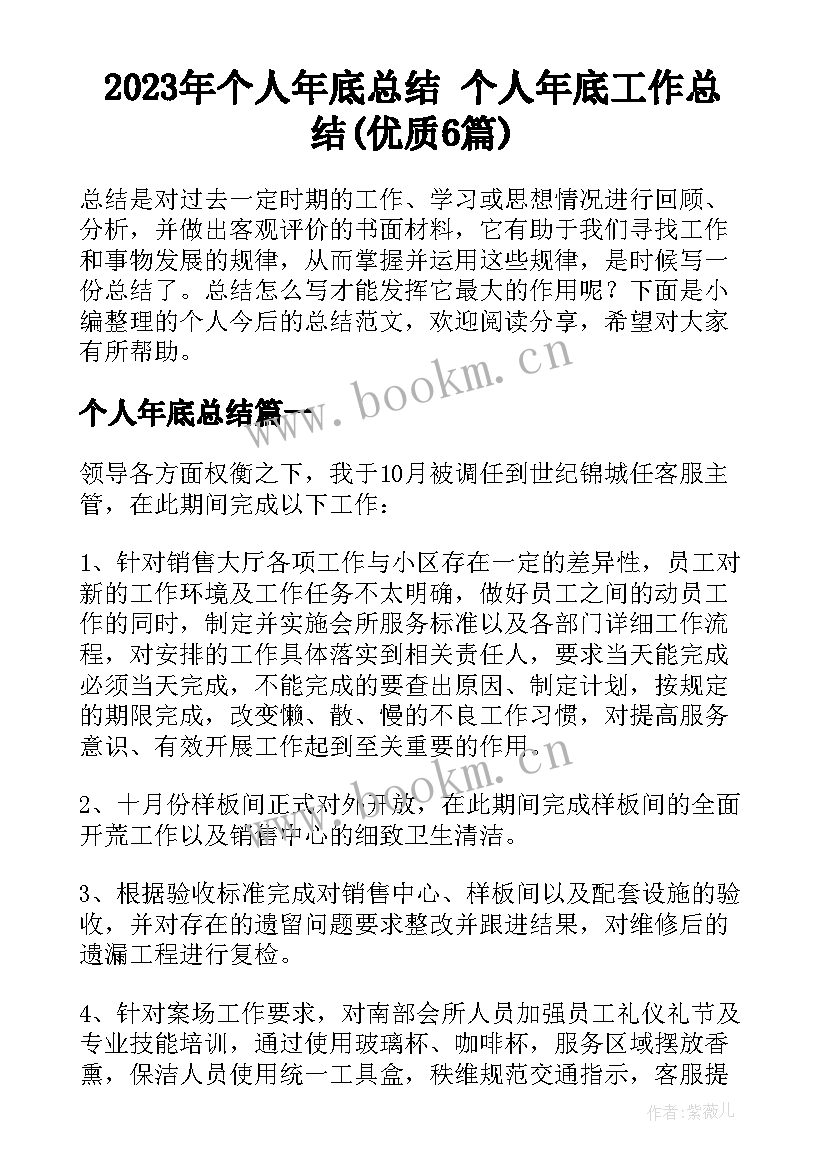 2023年个人年底总结 个人年底工作总结(优质6篇)