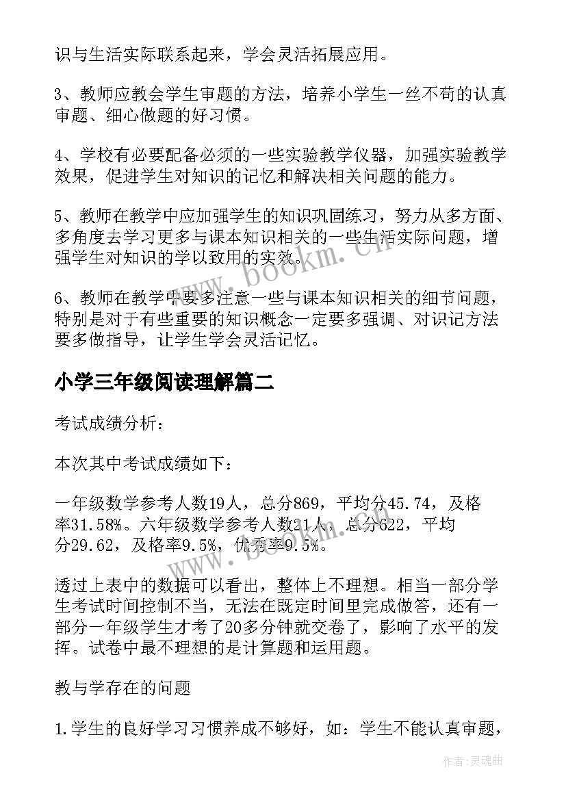 小学三年级阅读理解 小学四年级科学考试的质量分析报告(模板5篇)