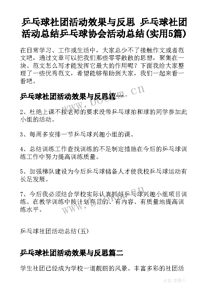 乒乓球社团活动效果与反思 乒乓球社团活动总结乒乓球协会活动总结(实用5篇)