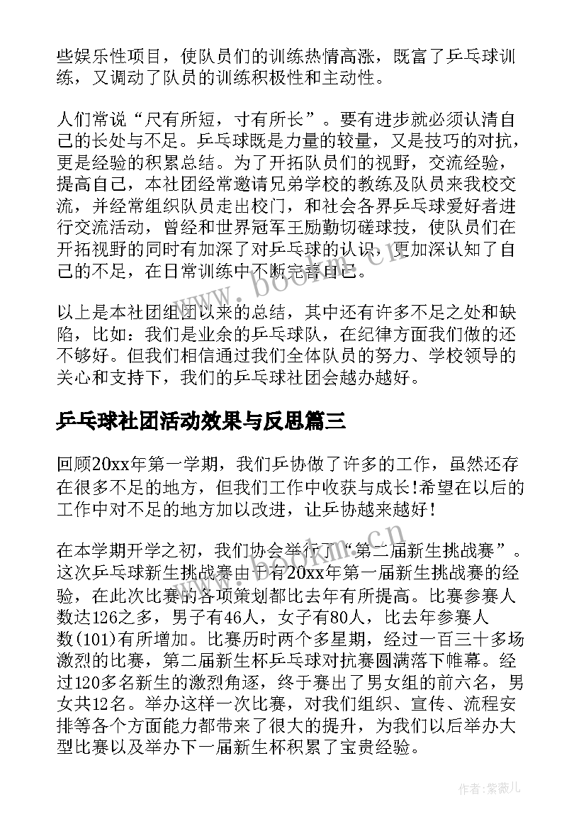 乒乓球社团活动效果与反思 乒乓球社团活动总结乒乓球协会活动总结(实用5篇)