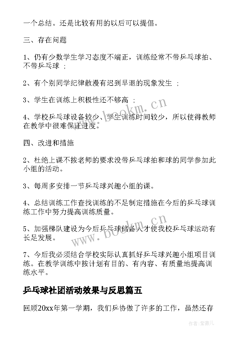 乒乓球社团活动效果与反思 乒乓球社团活动总结乒乓球协会活动总结(实用5篇)