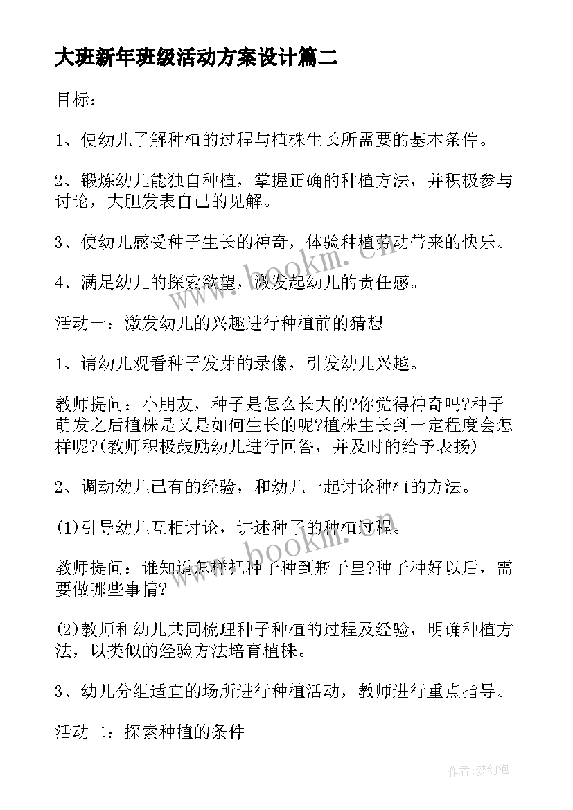 最新大班新年班级活动方案设计 大班班级活动方案(模板8篇)