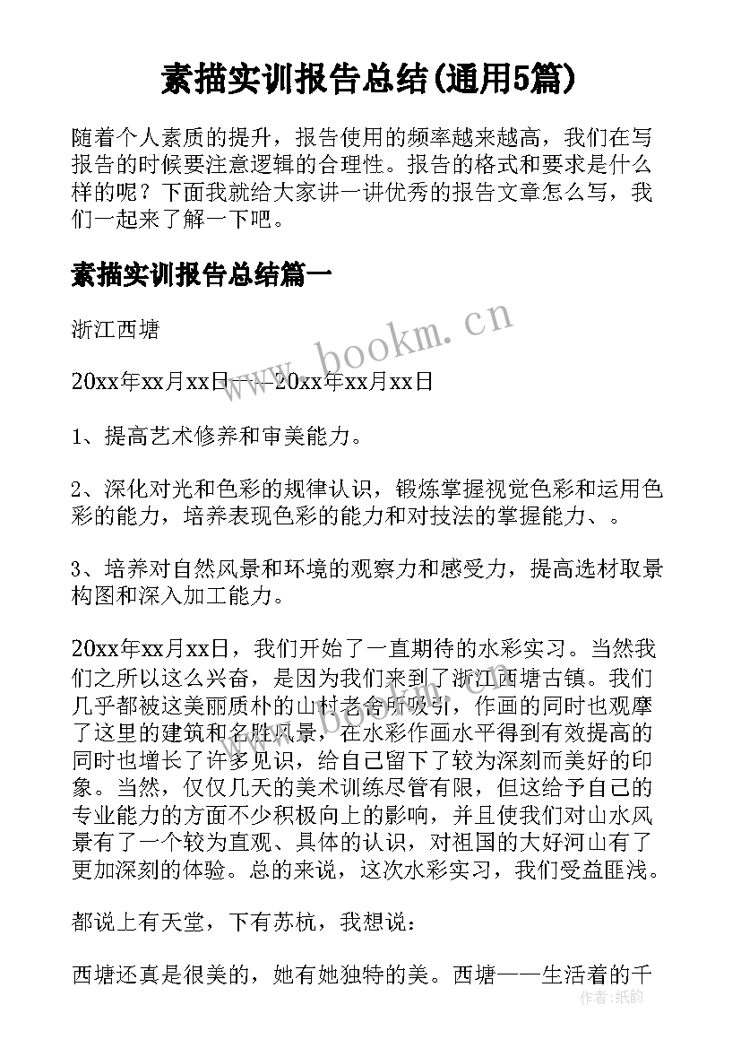 素描实训报告总结(通用5篇)