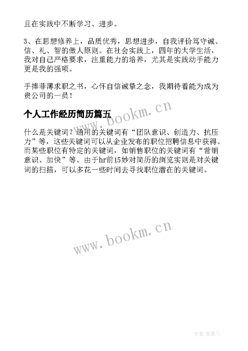 2023年个人工作经历简历(实用5篇)