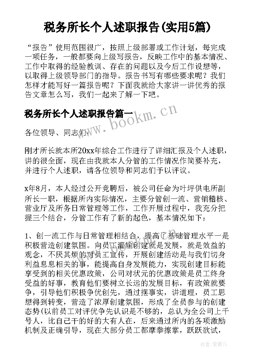 税务所长个人述职报告(实用5篇)