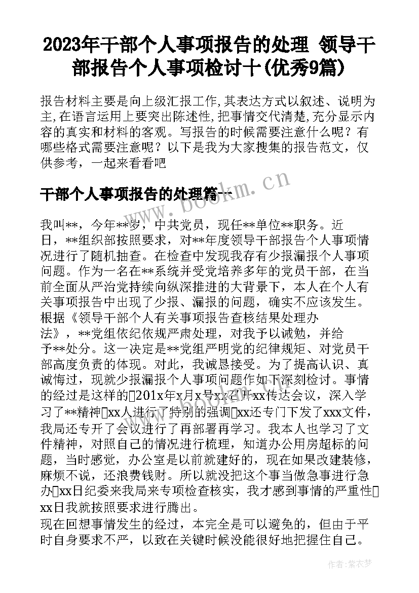 2023年干部个人事项报告的处理 领导干部报告个人事项检讨十(优秀9篇)