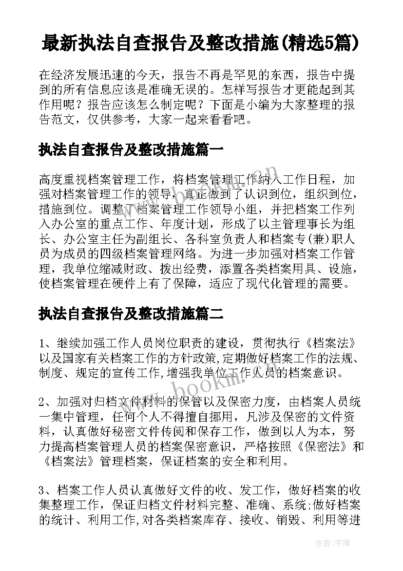 最新执法自查报告及整改措施(精选5篇)