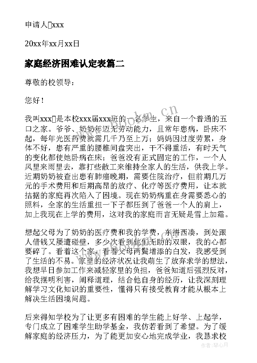 最新家庭经济困难认定表 家庭经济困难认定申请书(汇总5篇)