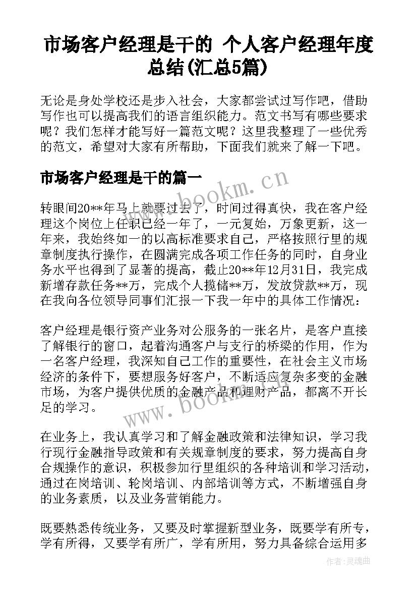 市场客户经理是干的 个人客户经理年度总结(汇总5篇)