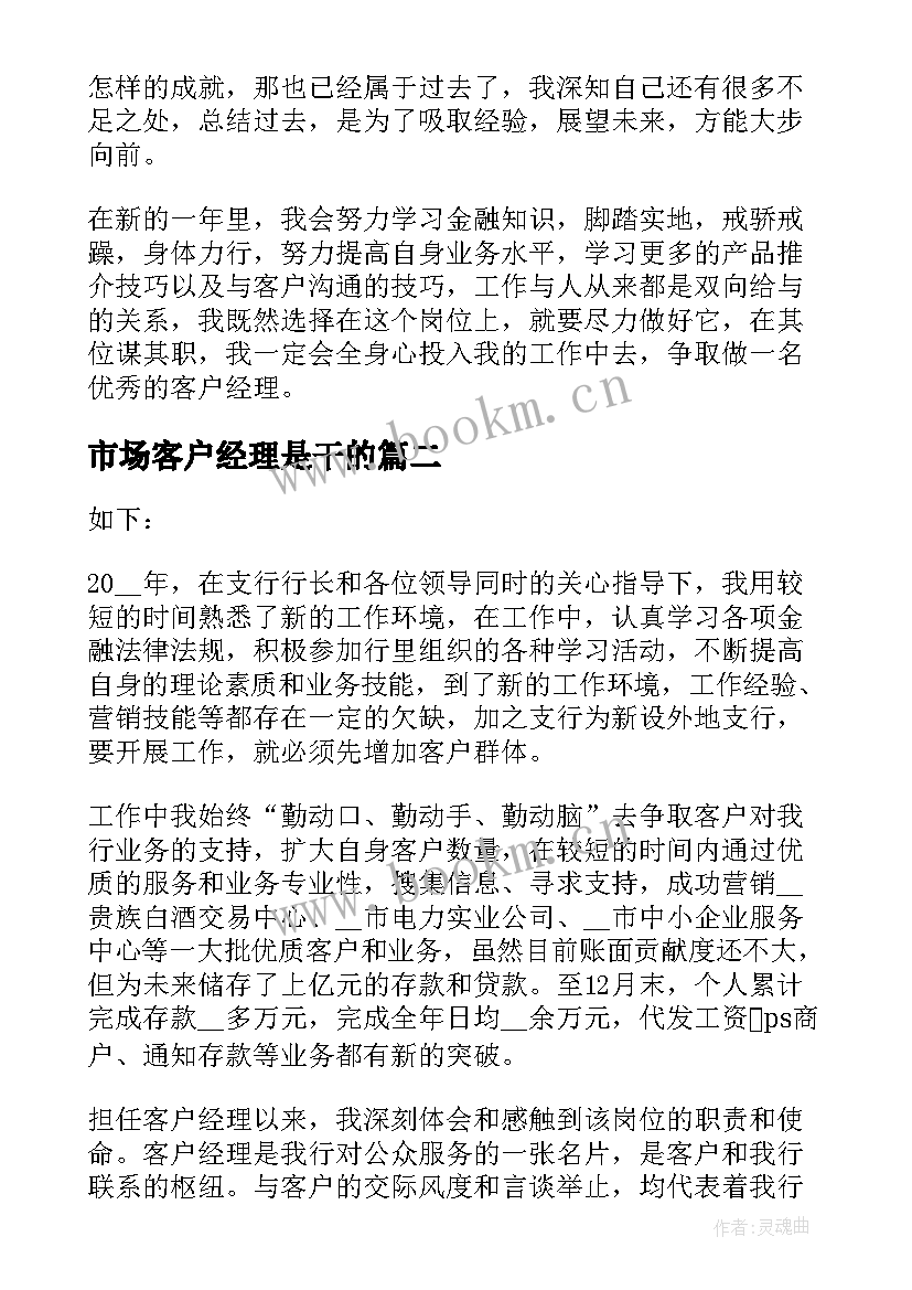 市场客户经理是干的 个人客户经理年度总结(汇总5篇)